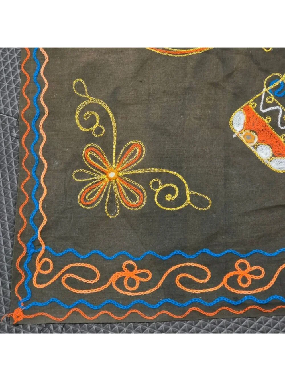 Indian Elephant Embroidered Testile Wall Hanging Mirror Work Boho Fold Art Decor